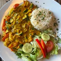 Vegetable curry with coconut milk and vegan cream at Hotel Centrum Harrachov in Harrachov