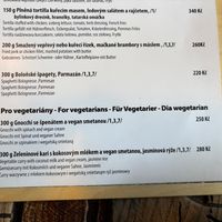 Menu at Hotel Centrum Harrachov in Harrachov