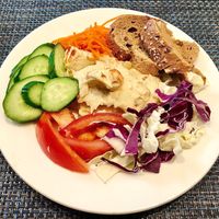 Salad, hummus and bread  at The Spicery in Dubai