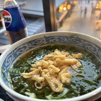 fried tofu and spring onion  at Oedo Udon Sakura - 大江戸うどん さくら in Tokyo