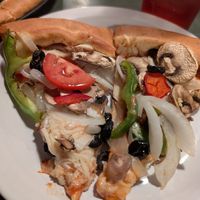 Grateful Veg pizza with vegan cheese at Woodstock's Pizza in San Luis Obispo