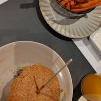 Burger and Sweet Potato Fries at Burger Lounge in Himmelreich