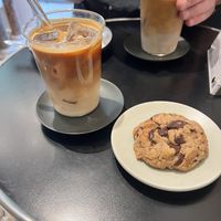 Iced latte with oat milk and a vegan chocolate chip cookie  at Mon Loup in Paris