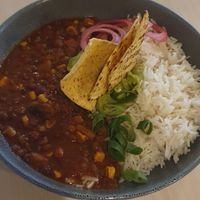 Chilli with rice, corn chips  guacamole at Hallidays Point Tavern in Black Head