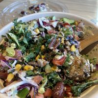 BYO bowl with lentils, brown rice, greens, falafel and an herb tahini dressing  at CAVA in Boulder