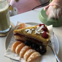 Lemon-raspberry cake (I added the chiaseeds and coconut)  at KLUTS in Utrecht