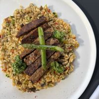 Veggie risotto w. vegan meat from beans  at Hotel Miconia Restaurant in San Cristobal