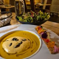 Butternut soup and salad at Le Vieux Chalet in Champery
