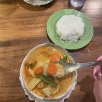 yellow curry. the curries can be made vegan. it was absolutely delicious and didn’t need to be modified. staff were friendly knowledgable about vegan options  at Pinto Thai Bistro  in Jacksonville Beach