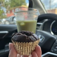 Chocolate muffin and matcha latte  at Daisy & Pepper Bakery and Coffeehouse in Wilmington