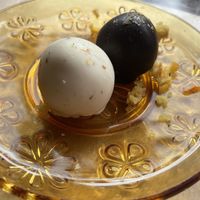White chocolate carrot cake ball / brownie fudge ball  at La Madriguera in Bilbao