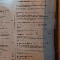 Veggie vegan section of the menu at TIERRA ORGANICA in Cusco