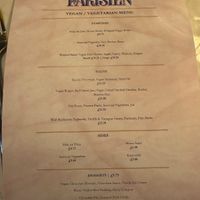 dedicated vegan/vegetarian menu at Parisien in Belfast
