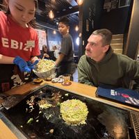 Vegan okonomiyaki!  at Kaisen Monjya Ebizo in Osaka