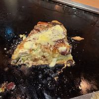 Vegetarian Okonomiyaki (the vegan option with added cheese)   at Kaisen Monjya Ebizo in Osaka