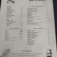 Speise- und Getränkekarte at May Café in Leipzig