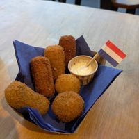 A range of different croquettes and bitterballen at Het Kroket Loket - Kiosk in Rotterdam