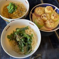 (All-vegan) carbonara with spinach, pepperoncini with  sausage and nanohana, and gluten-free muffins  at Neruson Village Fusaya Mountain Lodge - ねるそん村 房谷山荘 in Chiba