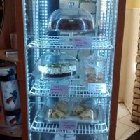 Fridge of vegan cakes at Kaspar Hauser in Ansbach