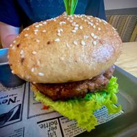 The vegan burger  at Hotel & Restaurant Fines in Santa Magdalena