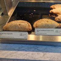 Garden root vegetable pasty and spiced cauliflower and onion bhaji pasty at The Cornish Bakery   in Plymouth