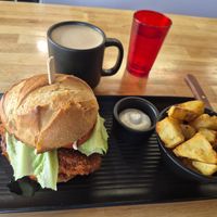 Hail seitan, oat milk flat white, potatoes at Goat Head in Salt Lake City