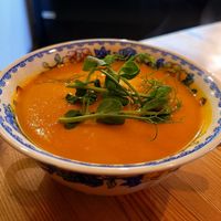 Miso, Carrot & Ginger Soup. at Bae Borth Deli Bar in Porthmadog