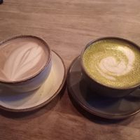 Hot chocolate and matcha latte at Pink Moon  in Brighton