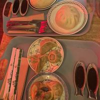 Mixed dumplings and bao buns to share at Pink Moon  in Brighton