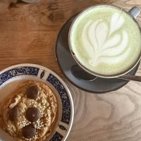 Matcha and a chocolate miso cookie   at Pink Moon  in Brighton