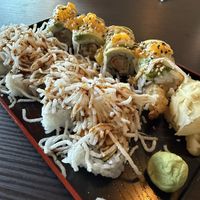 Crunchy California roll (front) and tropical dragon roll (back)  at Basil Vegan Thai & Sushi in Las Vegas