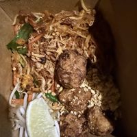 Pad Thai with vegan nugget things   at Basil Vegan Thai & Sushi in Las Vegas