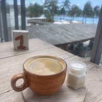 Long black with foamed soy milk  at Bliss the Berry in Willemstad