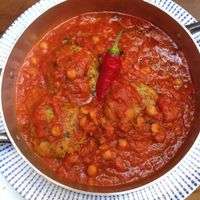 Vegan 'Hareimeh' - stewed tofu patties at Nanuchka in Tel Aviv