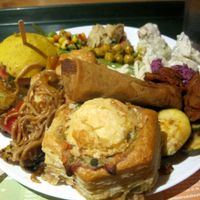 Gigantic buffet plate with amazing patty shells and Greek potatoes. at Resto Vego in Montreal