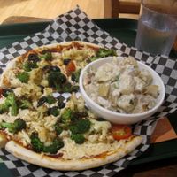 Vegan pizza with Daiya and marinated veggies. Excellent, but maybe too much cheese. at Resto Vego in Montreal