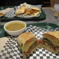 Back : potato salad, maple pie and vegan pulled pork sandwich

Front : maple and tempeh sandwich (amazing).

This was ordered at the Petit Végo. at Resto Vego in Montreal