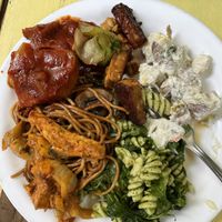 Vegan potato salad and Thai seitan was delicious!   at Resto Vego in Montreal