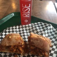 BBQ pulled tempeh and a Kombucha for a beautiful day  at Resto Vego in Montreal