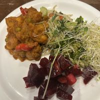 Cauliflower curry, beet salad, vermicelli noodles   at Resto Vego in Montreal