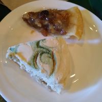 Key lime cheesecake and raisin tart at Resto Vego in Montreal