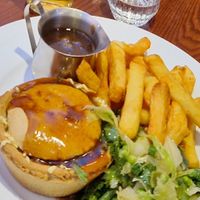 Vegan cheese and onion pie, chips and veg and vegan gravy. at The Devonshire in Mansfield