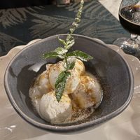 Vegan ricotta ice cream with pine nut caramel  at MINT Cucina Fresca in Polignano A Mare