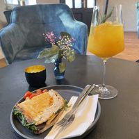 Toasted antipasti sandwich with homemade lemonade   at Bato Café in Munich