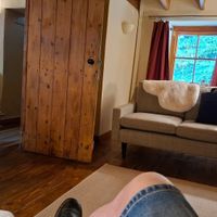 Lounge with 2 settees, log burner and smart tv at Gorllan in Eglwyswrw