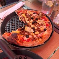 Pineapple, artichoke, olives and vegan sausage. A hit!  at Fratello's Ristorante & Pizzeria in Idyllwild