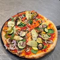 The Veggie Pizza (gf & no cheese) at Fratello's Ristorante & Pizzeria in Idyllwild