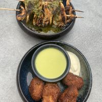 Mushroom skewers and croquettes   at Oben in Vienna