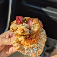 Strawberry and Pistachio muffin, with a jam filling throughout! at TOKACHINO HATAKE in Hokkaido