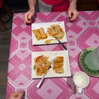 appetizers (som tom + spring roll) at Thai Akha Kitchen Cooking School in Chiang Mai